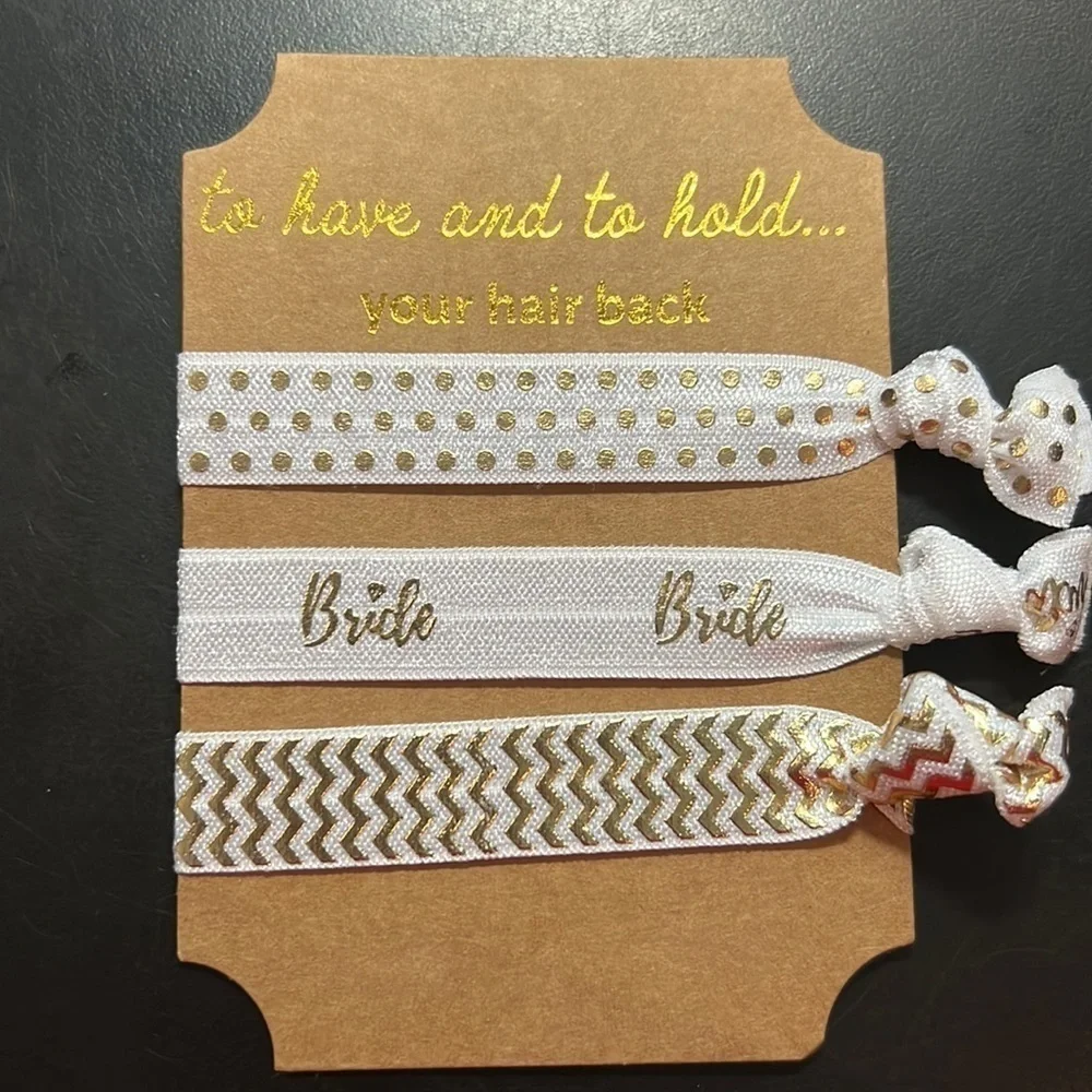 Bridal Party Hair Ties, 3 Black & 3 White Bride & Bride Tribe ties, 2 packs